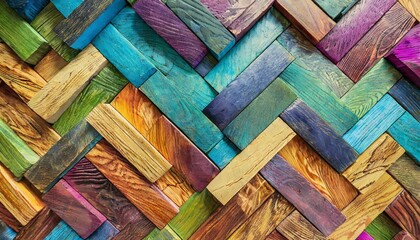 abstract geometric rainbow colors colored 3d wooden square cubes texture wall background banner illustration panorama long textured wood wallpaper