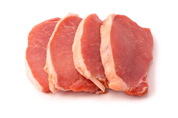 Raw pork pieces isolated on a white background.