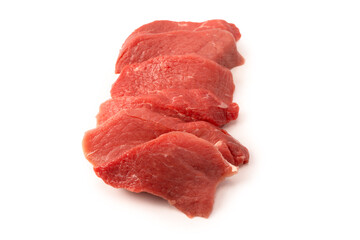 Veal pieces raw isolated on white background.