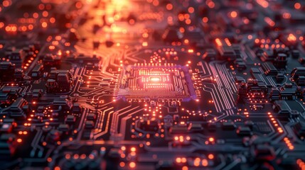 Obraz premium Against a backdrop of circuitry, it symbolizes the fusion of humanity and technology