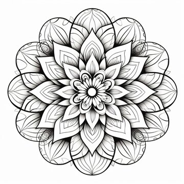 Black and white drawing of a mandala, spiritual symbol representing all aspects of life.
