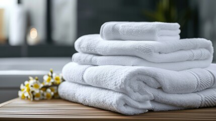 A stack of white spa towels