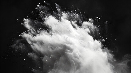 A mesmerizing white powder explosion captured in vivid detail against a mysterious black...