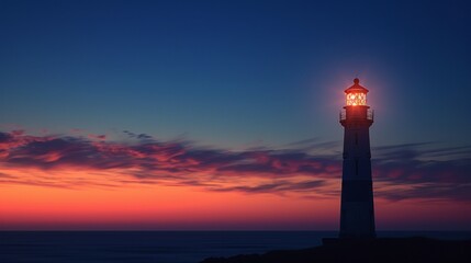 A solitary lighthouse standing against a dusky sky