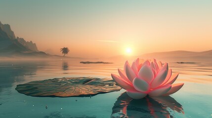 big pink lotus flower sitting on the shore