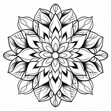 Black and white drawing of a mandala, spiritual symbol representing all aspects of life.