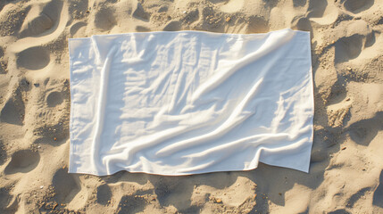 A stunning blank beach towel mockup on the warm sandy shoreline, showcasing its generous size and unparalleled fabric quality. Perfect for custom designs, this mockup exudes beachside luxury