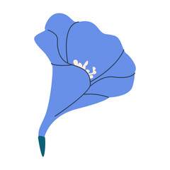 cute blue spring flower , summer Background.  Botanical illustration flat style. Isolated on white for greeting cards, Easter,thanksgiving. Kids design, for fabric, wrapping, textile, wallpaper.