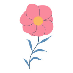cute pink  spring flower , summer Background.  Botanical illustration flat style. Isolated on white for greeting cards, Easter,thanksgiving. Kids design, for fabric, wrapping, textile, wallpaper