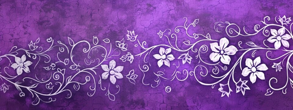 an ornate purple background with flowers in white Generative AI