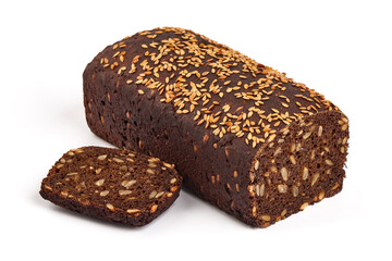 Rye bread with seeds, isolated on white background.