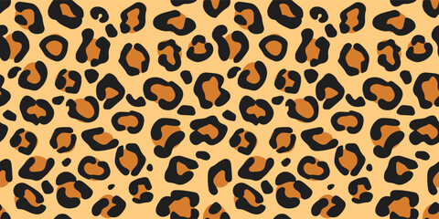 Seamless vector leopard pattern, black spots on brown background, classic design. Hand drawn design. Abstract concept graphic element. Creative art in EPS 10