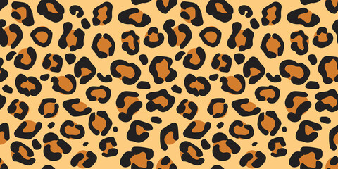 Seamless leopard pattern, black spots on brown background, classic design. Hand drawn design. Abstract concept graphic element. Creative art.