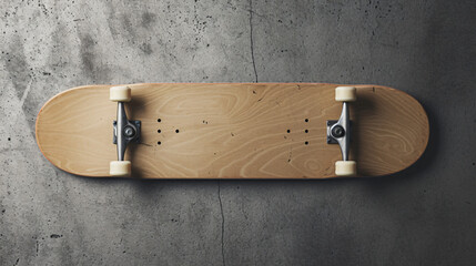 A minimalist, blank skateboard mockup showcasing its sleek shape and smooth surface, perfect for graphic designers to showcase their creative designs.