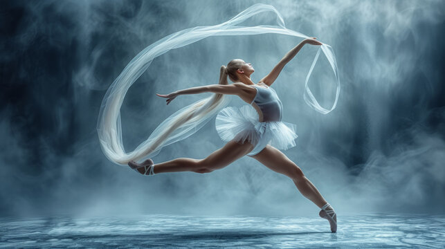 Rhythmic gymnastics, performing with ribbon - Powered by Adobe