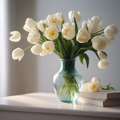 Bouquet de tulipes blanches sur une table