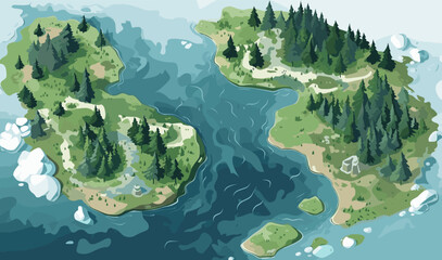 top view aerial shot of lake vector flat isolated illustration