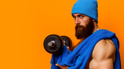 Fit Lifestyle: Young Man in Black Gym Attire Inspires on an Orange Background. Inspiring Fitness: Young Man Motivating in Gym Attire against Vibrant Orange. Generative AI