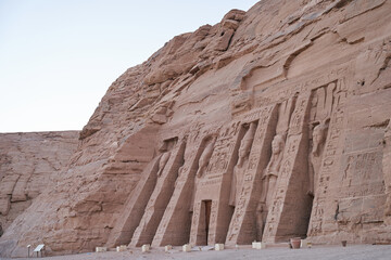 exteriors of the small temple of hathor and nefertari in abu simbel, egypt.