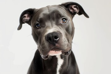 Obraz premium A fierce black pit bull proudly wears its collar, showcasing its strong breed and fierce loyalty as a beloved pet