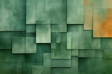 green orange geometric background with abstract blocks, canvas paper texture, light and shadow 