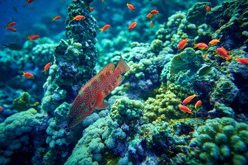 The beauty of the underwater world - Groupers are fish of any of a number of genera in the...
