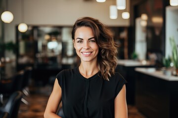 Portrait of a smiling female hairdresser in modern salon