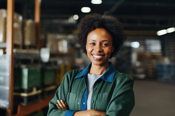 Fototapeta premium Portrait of a smiling young woman working in a factory