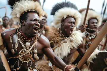 Zulu warriors in battle - obrazy, fototapety, plakaty