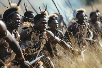 Zulu warriors in battle