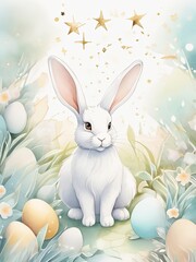 Obraz premium easter bunny and eggs. Good for postcards, poster, kid's room, story book and canvas, Generative AI 