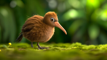 3D cartoon style kiwi bird in forest