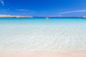 Pori, a dreamy sandy beach of crystal clear turquoise waters in Koufonisi island, Cyclades islands, Greece, Europe.
