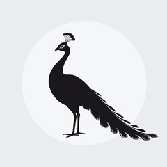 Fototapeta premium Elegant silhouette of a peacock with a prominent plume against a circular backdrop, symbolizing grace and beauty.
