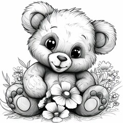 cute little bear with a flower