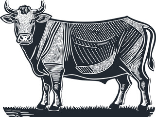 Cow. Engraving Style. Vector Illustration - 731287099
