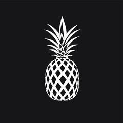 Obraz premium Minimalist white pineapple illustration on a solid black background, highlighting geometric shapes and contrasts.