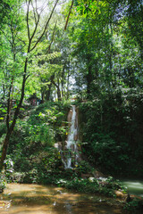 Shot of a waterfall in Agua Azul cascades in Chiapas, Mexico.