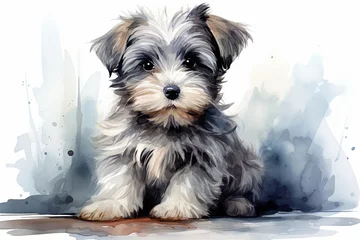 Tuinposter Watercolor puppy dog and animals pet illustration © pixeness