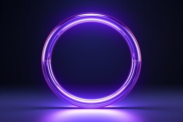 Abstract geometric background of neon linear ring glowing in the dark. Minimalist futuristic wallpaper