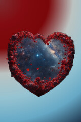3d View of red heart in space with stars in the background