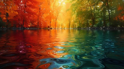 Colorful artwork mirrored in water, creating abstract compositions. AI generate illustration