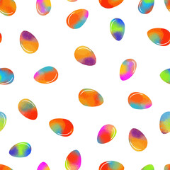 Seamless pattern of watercolor colored eggs. hand drawing. Not AI. Vector illustration