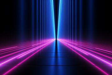 abstract ascending pink blue neon lines isolated on black background. Digital ultraviolet wallpaper - obrazy, fototapety, plakaty