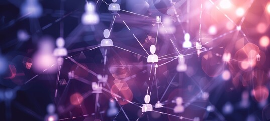 people silhouettes forming network connected on a purple background Generative AI