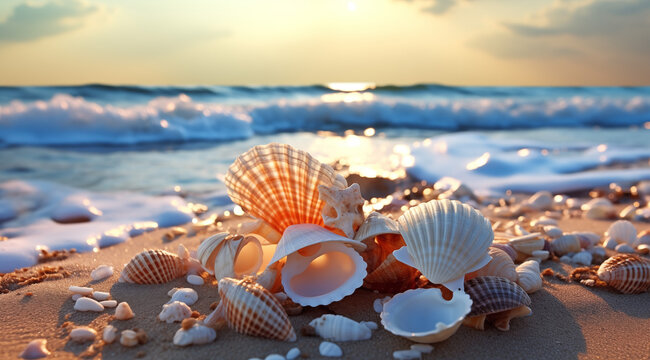 Beach Scene with Starfish and Seashells