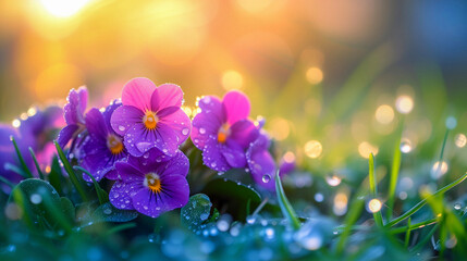 Violets flowers in the morning sun