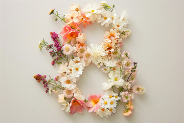 Number 8 made of flowers on white background