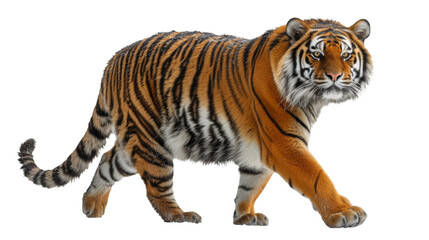 Majestic Tiger Walking Across a White Background