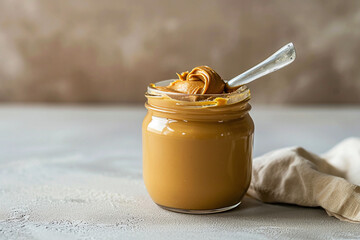 Jar of peanut butter and spoon